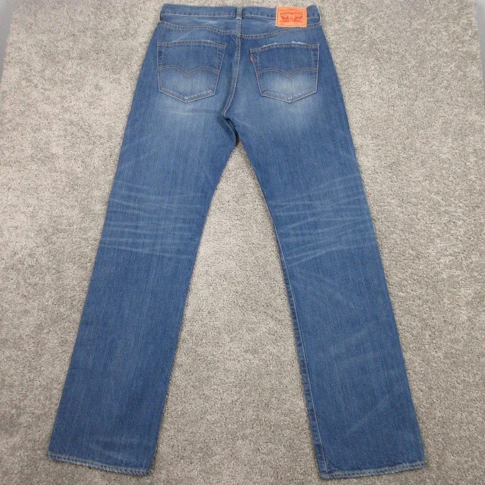 Levis Jeans Mens 34x34 Blue 501 Button Fly Faded Whisker Cotton Denim Pants‎